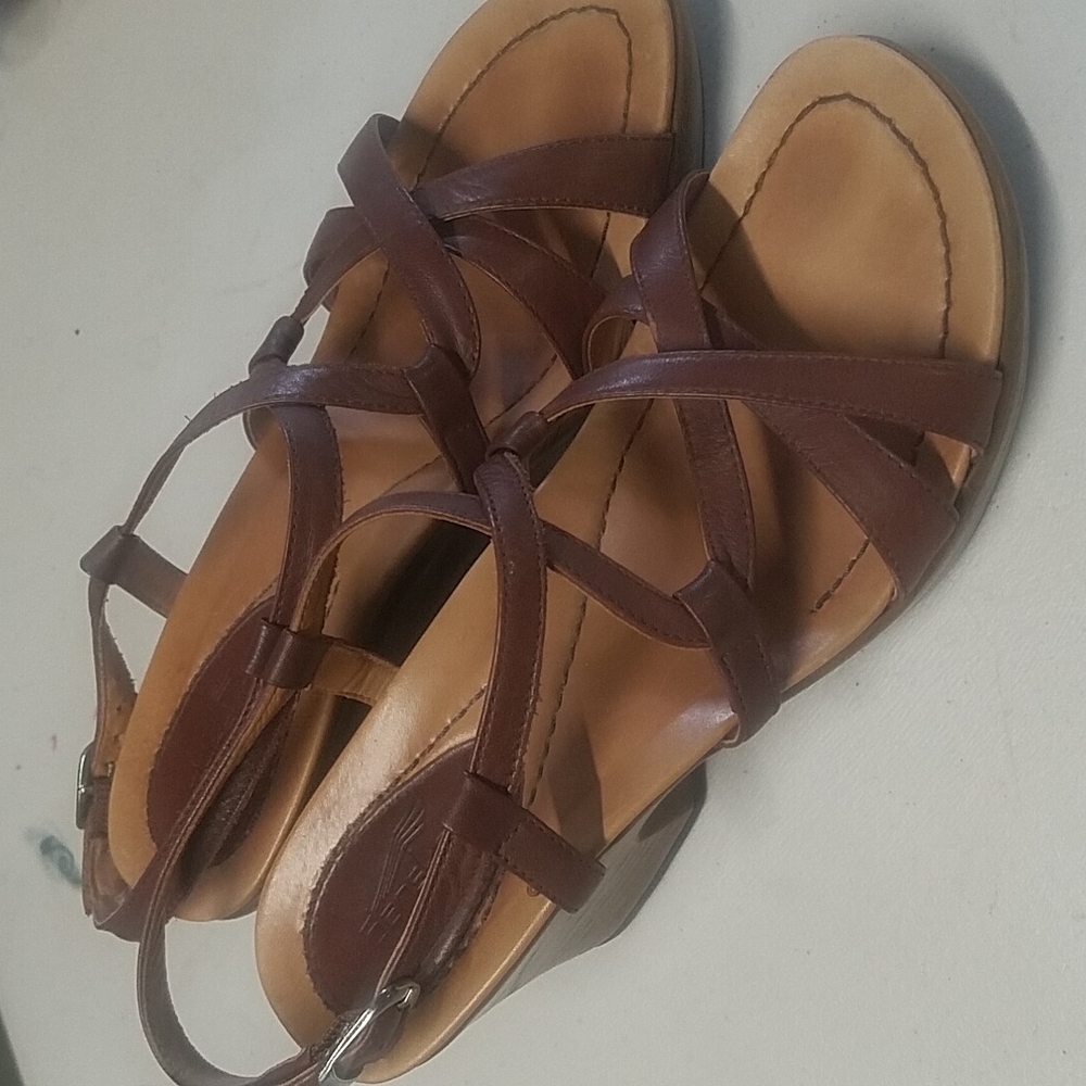 Dansko Leather Sandals with Wedge Heel, Size 36